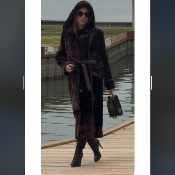Jackets & Blazers - Fur full length, brown, interesting buttons, hooded, leather detail